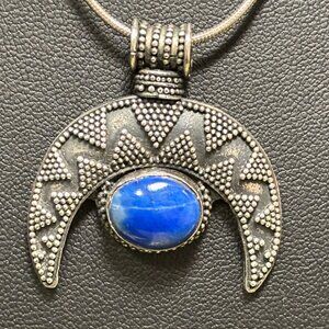 Magical Lapis lazuli crescent moon pendant & earrings, Balinese silver